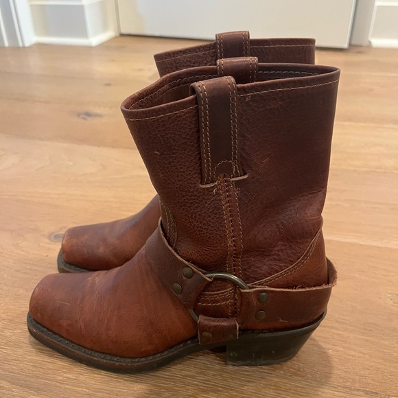 Frye Harness Western Square Toe Brown boho Cowgirl Festival Biker boots sz 5.5 - Picture 3 of 12